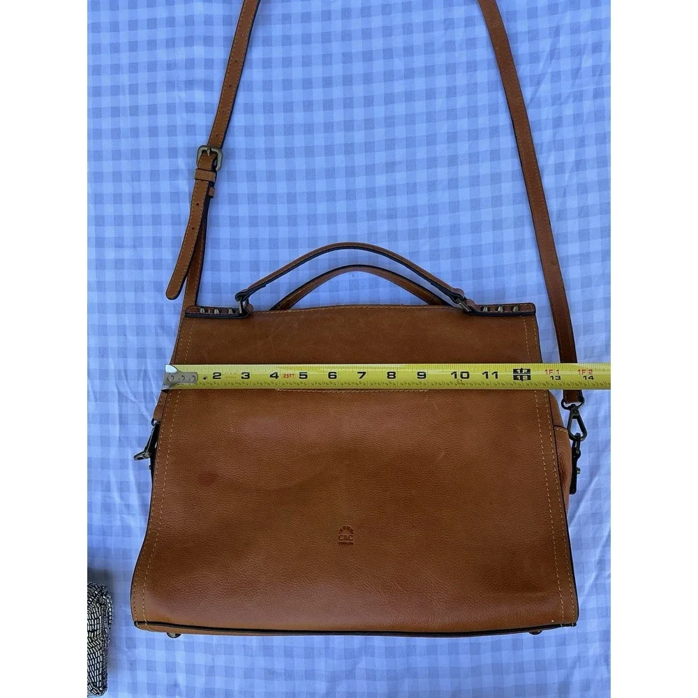 C & C California Leather‎ Bag Satchel Crossbody Tote Womens Bag British Tan